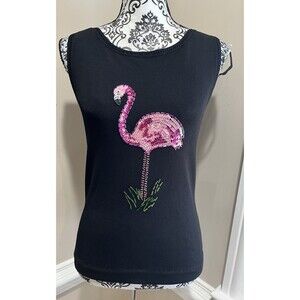 Sweater Works Womens Y2K Flamingo Sequin Knit Top Sz S Black Pink Mob Wife